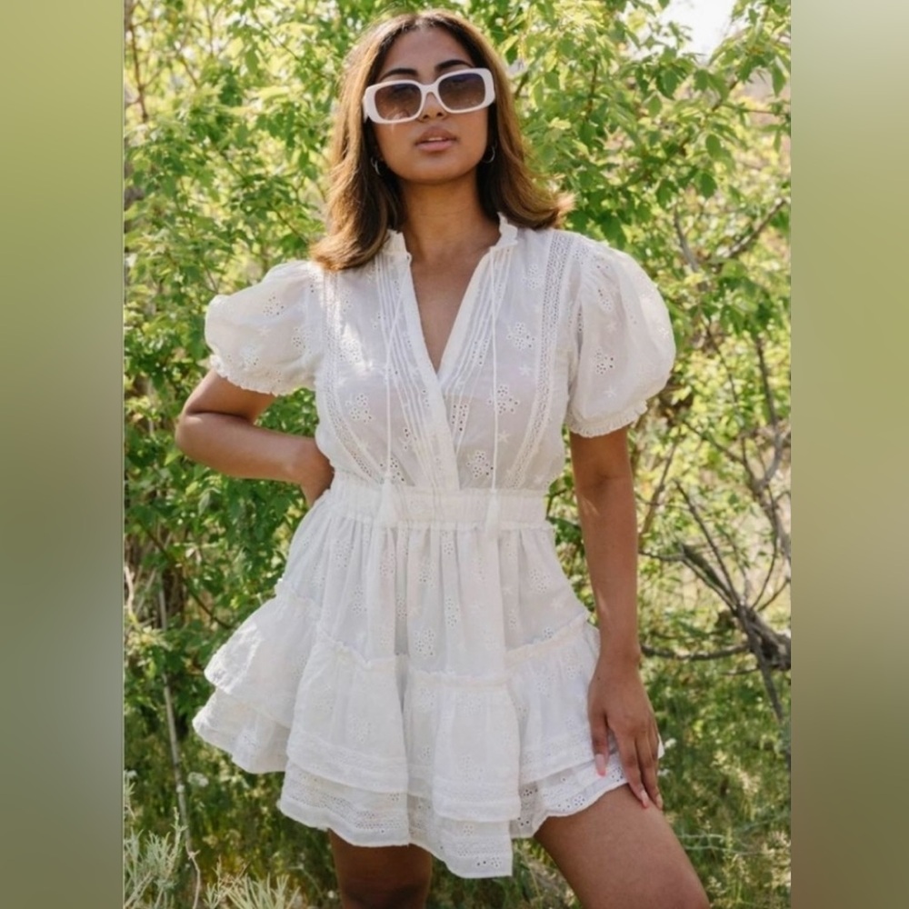 Mable White Eyelet Ruffle Mini Dress